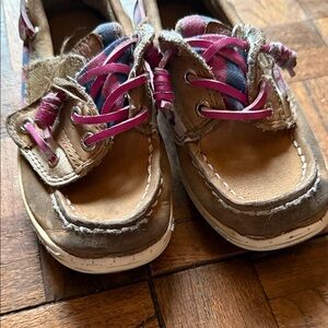 Sperry Kids Moccasins with Tan and Pink Accents